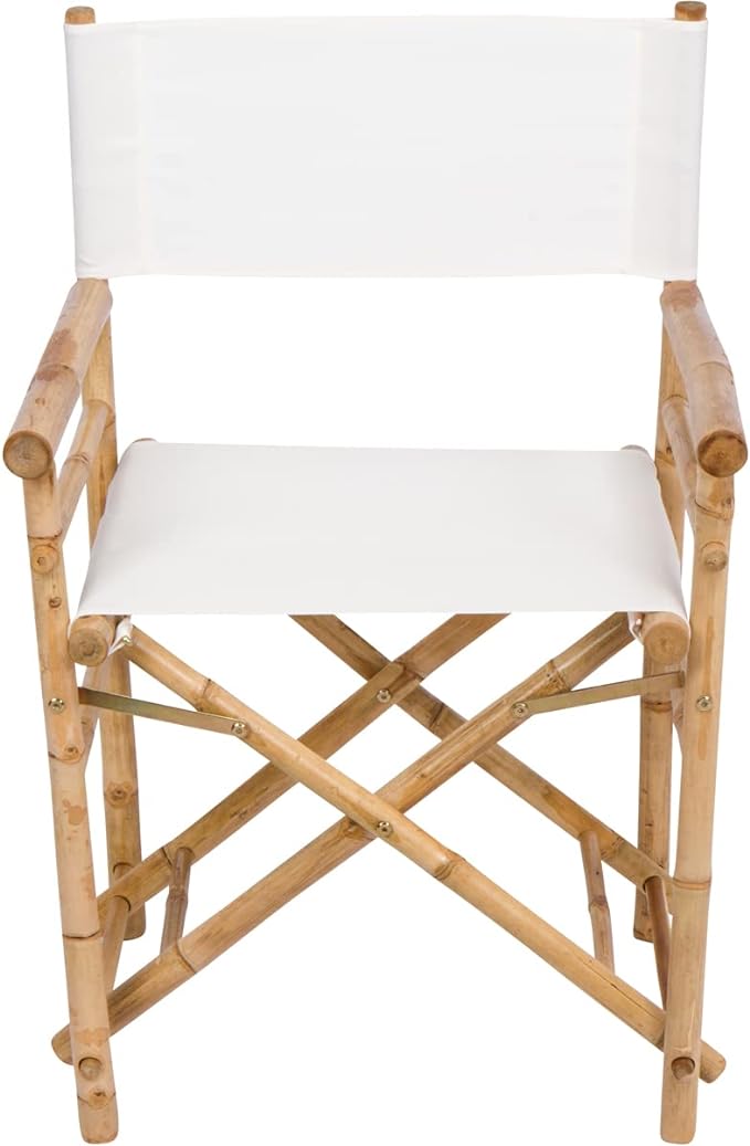 Zew Indoor Outdoor Set of 2 Folding Bamboo Director Chair, 23" L x 18" W x 35" H, Ivory