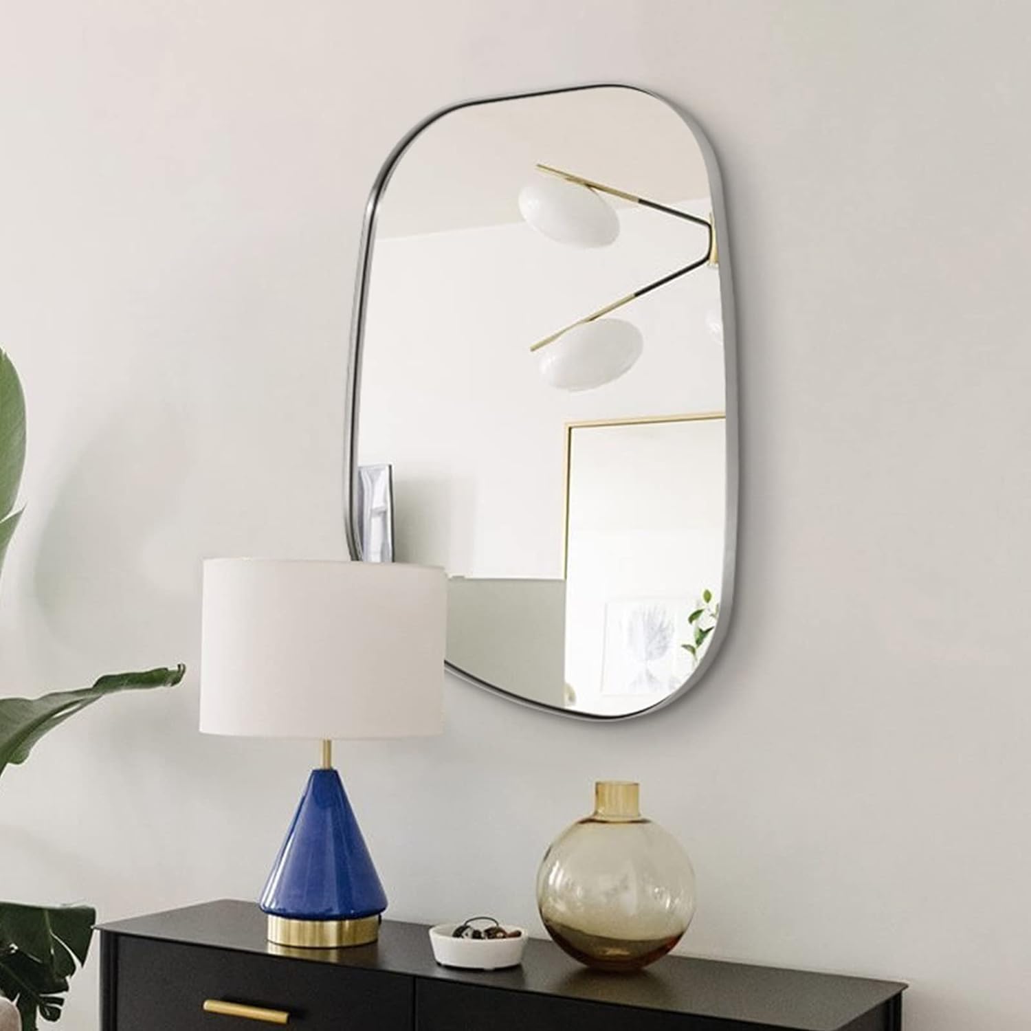 ANDY STAR Asymmetrical Mirror, ” Brushed Nickel Bathroom Mirror Artistic Mirror for Living Room Entryway Bedroom, Irregular Mirror Stainless Steel Framed Wall Mounted Decorative Mirror