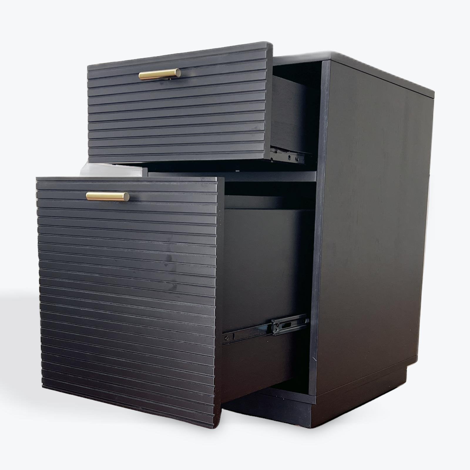 Grooved Wood 2-Drawer Vertical Filing Cabinet - Black