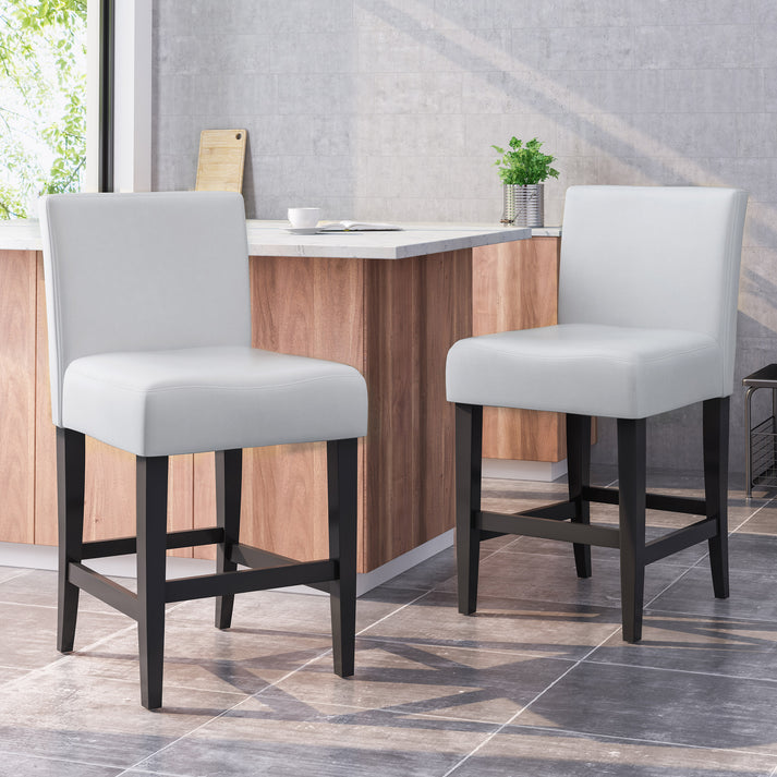 Thalassa Leather Counter Height Stools with Black Legs (Set of 2) Ivory