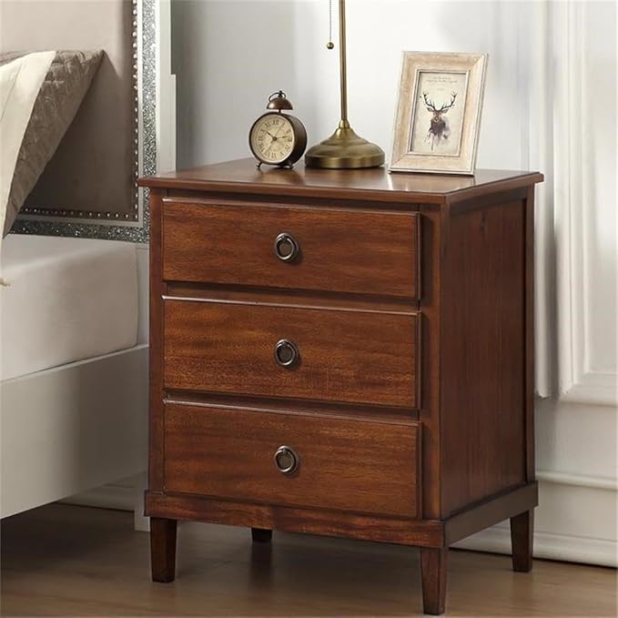 Cambridge Brown Finished Wood 3-Drawer Nightstand