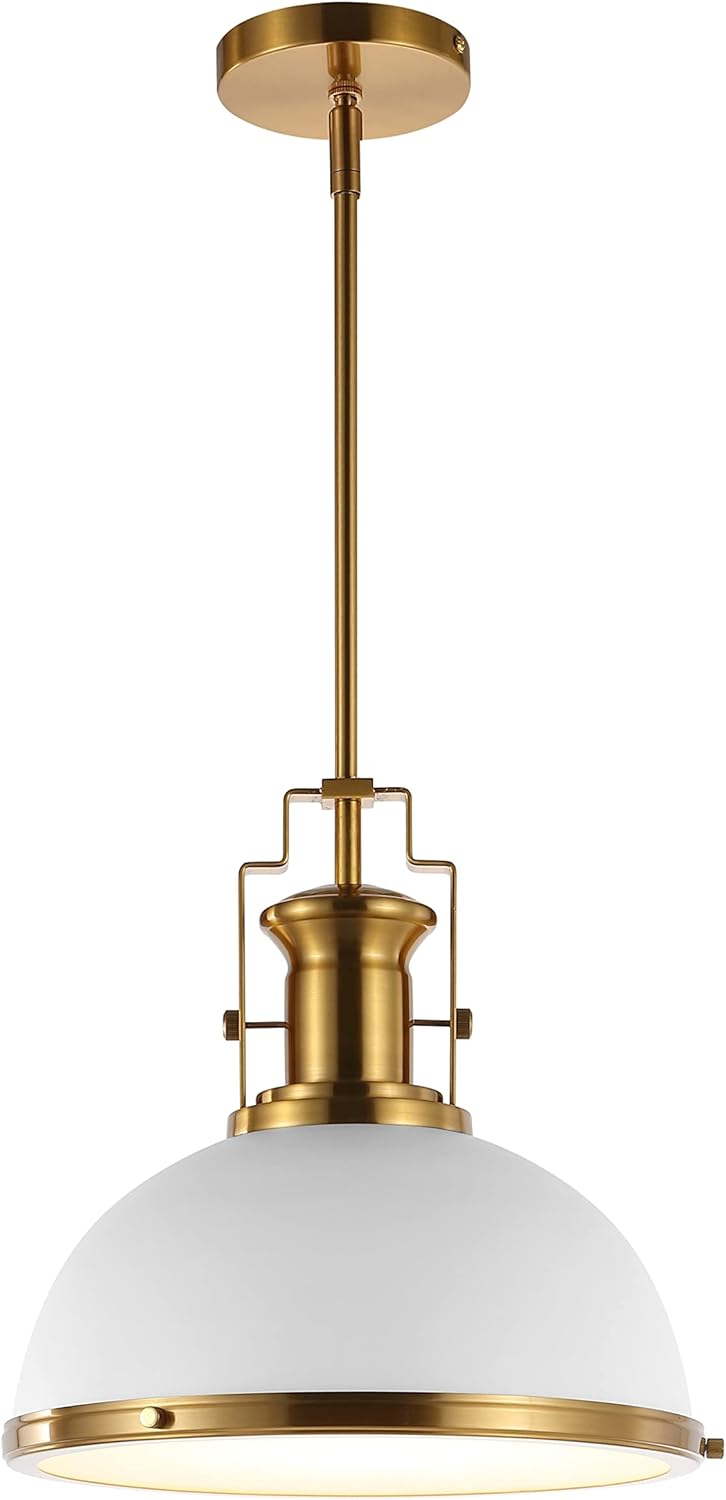 JONATHAN Y JYL9536D Homer 13" 1-Light Modern Industrial Iron LED Dome Pendant Classic, Cottage, Farmhouse Bedroom Living Room, Brass Gold/White