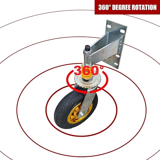 8" Gate Caster Wheels for Metal Swing Tube Gate Wooden Fence Gate, 360 Degree Swivel Spring-Loaded, 600 Lbs Capacity, 2 Pack