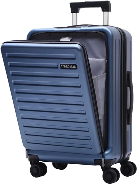 20 Inch Carrry On Luggage with Front Zipper Pocket, 45L, Lightweight ABS+PC Hardshell Suitcase with TSA Lock & Spinner Silent Wheels, Convenient for Business Trips, Ice Blue