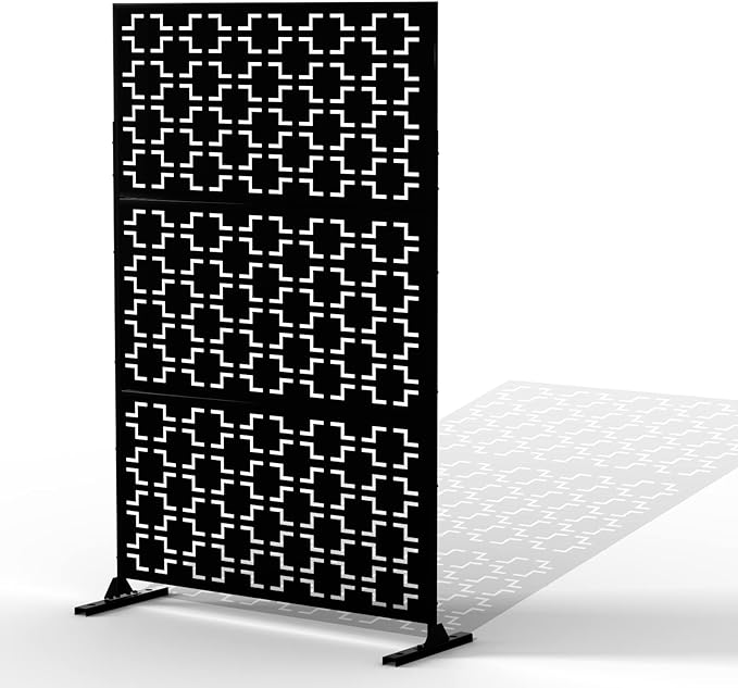 Outdoor Privacy Screen, Decorative Privacy Screen with Stand 72"x47" Metal Divider for Outdoor Garden Backyard Patio Free Standing, Black (Square)