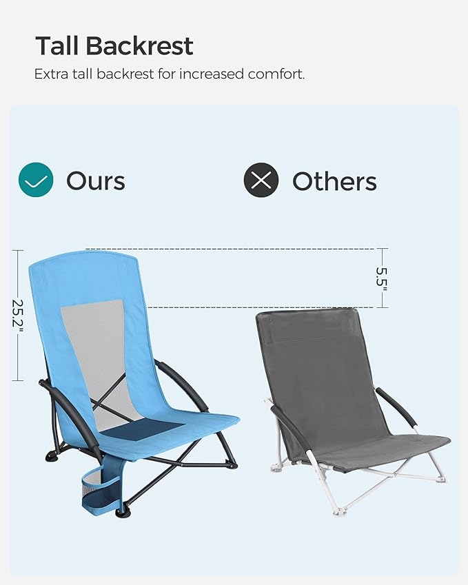 Portable Beach Chair, with High Backrest, Cup Holder, Foldable, Lightweight, Comfortable, Heavy Duty, Outdoor Chair