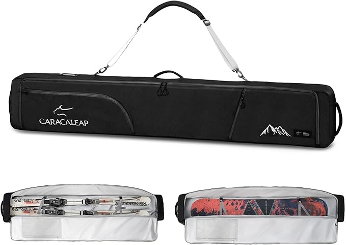 Ski Snowboard Bag Fully Padded for Air Travel 2 pair, Double Snowboard Bag Water-Resistant Padded with 10mm Foam, Snow Ski Travel Bag Large Capacity for Ski Gear,Pole Fit 2 Set Skis Up to 195cm