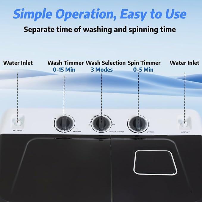 Portable Washing Machine 30Lbs Capacity Washer and Dryer Combo 2 In 1 Compact Twin Tub Laundry Washer (19Lbs) & Spinner (11Lbs) with Built-in Drain Pump, Time Control, for Apartment Dorms RV