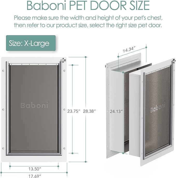 Baboni Pet Door for Wall, Steel Frame and Telescoping Tunnel, Aluminum Lock, Double Flap Dog Door and Cat Door, Strong and Durable (Pets Up to 220 Lb) -X-Large