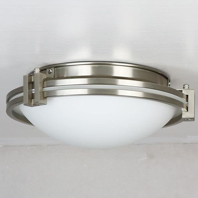 TEENYO 12-Inch Brushed Nickel Flush Mount Ceiling Light Modern 2-Light Milk Glass