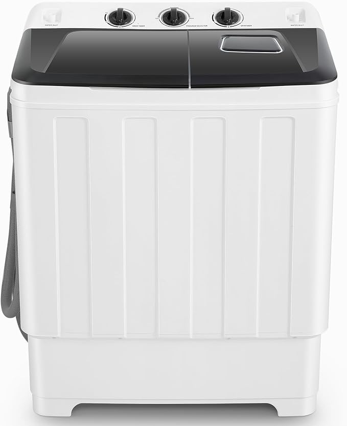 Portable Washing Machine 30Lbs Capacity Washer and Dryer Combo 2 In 1 Compact Twin Tub Laundry Washer (19Lbs) & Spinner (11Lbs) with Built-in Drain Pump, Time Control, for Apartment Dorms RV