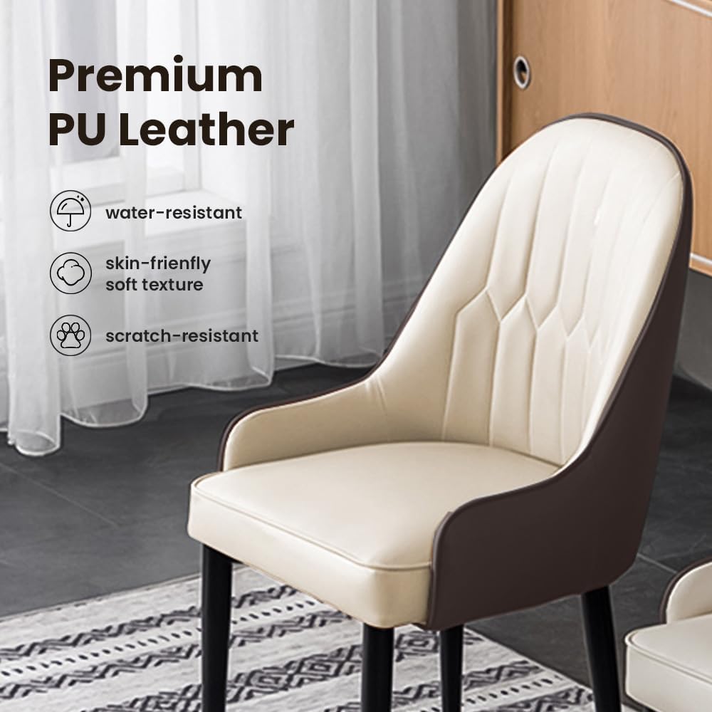 POVISON PU Leather Dining Chairs Set of 2, Modern Dining Room Chairs Beige Wingback Chairs for Living Room, Dining Room, Pub, Coffee, Kitchen (Brown & Beige)