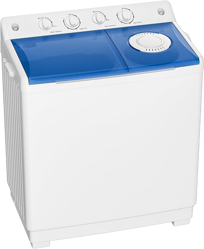 Portable Washing Machine, 40lbs Twin Tub Washer Mini Compact Laundry Machine with Drain Pump, Semi-automatic 24lbs Washer 16lbs Spinner Combo for Dorms, Apartments, RVs