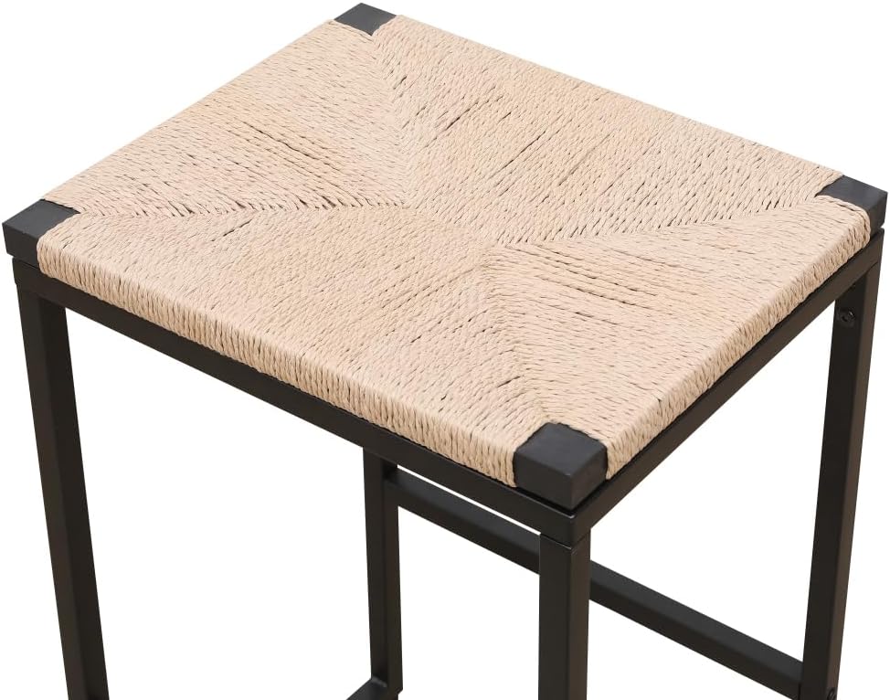 Set of 2 Backless Bar Stools for Kitchen Counter Paper Rope Woven Dining Chairs for Home & Kitchen (Paper Rope Backless)