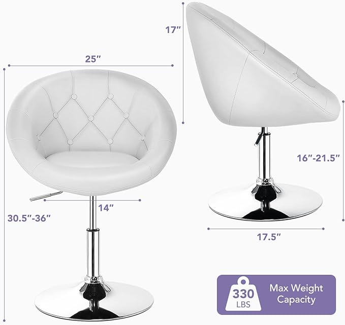 Vanity Chair, Swivel Height Adjustable Makeup Chair, Tufted Round Back Swivel Bar Chair with Chrome Frame, Leather Modern Swivel Accent Chair Suitable for Bedroom Lounge Bar (1)