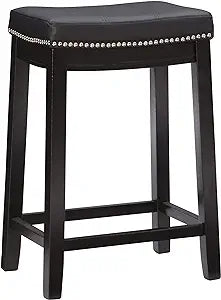 Linon Claridge Black Counter Stool Black Wood 26-in H Counter height Saddle Seat Upholstered Wood Backless Bar Stool