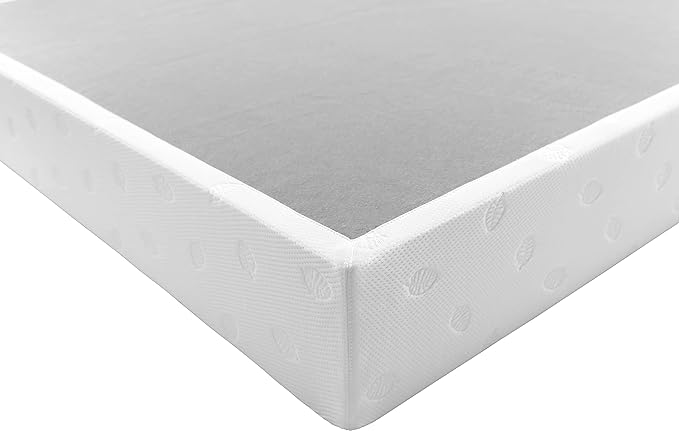 7 Inch Metal Box Spring Bed Base/Heavy Duty Steel with Fabric Cover/Mattress Foundation/Wooden Frame Easy Assembly, Queen, White