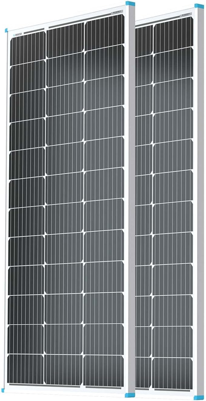 2PCS Solar Panels 100 Watt 12 Volt, High-Efficiency Monocrystalline PV Module Power Charger for RV Marine Rooftop Farm Battery and Other Off-Grid Applications, 2-Pack 100W