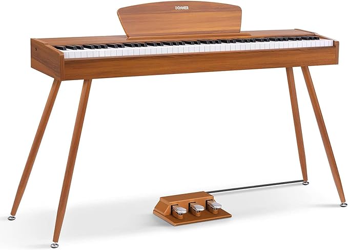 Donner DDP-80 Digital Piano 88 Key Weighted Keyboard, Full-size Electric Piano for Beginners, with Sheet Music Stand, Triple Pedal, Power Adapter, Supports USB-MIDI Connecting, Retro Wood Color