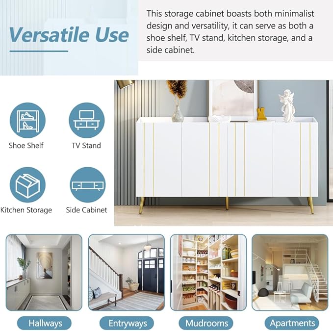 ON-Trend Luxurious Shoe Cabinet with 5 Metal Legs, Modern TV Stand with 4 Adjustable Shelves for TVs Up to 70", (style1)