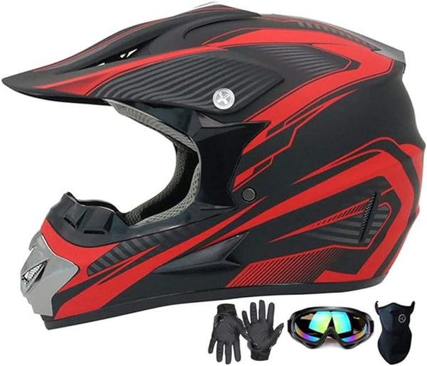 Motocross Helmet Youth Adult ATV Dirt Bike Motorcycle Helmet Kids BMX 4 Wheeler Off Road Mountain Bike Helmet DOT Certified W Gloves Goggles Mask