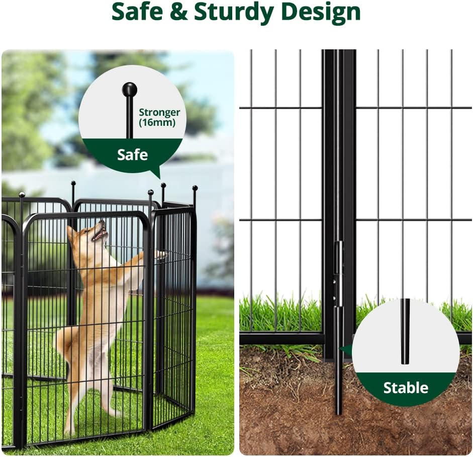 PawGiant Dog Fence Playpen 24”/32”/40” Indoor Outdoor for Small/Medium/Large Dogs, Metal Pet Puppy Cat Exercise Fencing Gate Crate Cage Outside RV, Camping, Yard, Garden