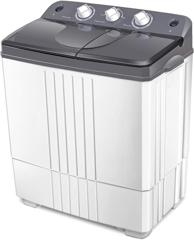 Portable Washing Machine, Twin Tub 20Lbs Capacity, Washer(12Lbs) and Spinner(8Lbs), Compact Laundry Machines Durable Design Energy Saving, Rotary Controller Drain Hose, Grey+White