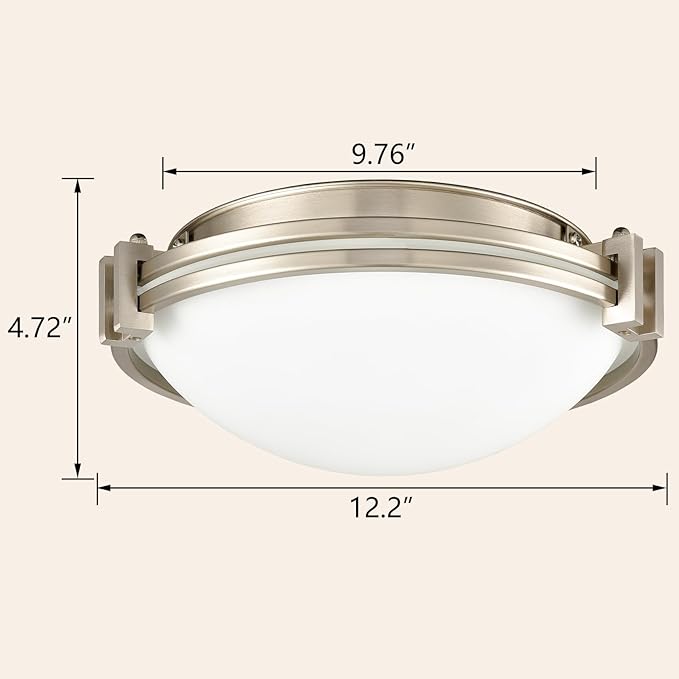 TEENYO 12-Inch Brushed Nickel Flush Mount Ceiling Light Modern 2-Light Milk Glass