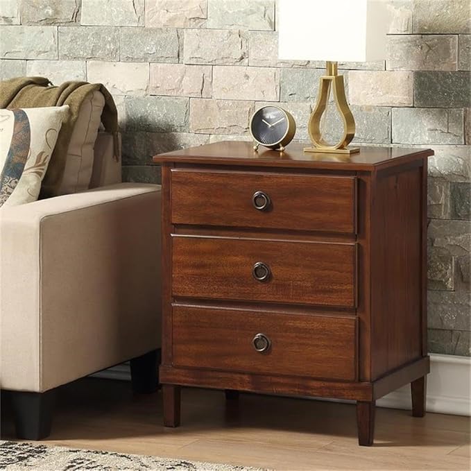 Cambridge Brown Finished Wood 3-Drawer Nightstand