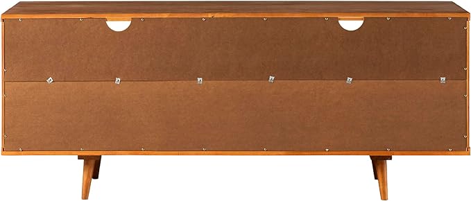 Walker Edison 3-Drawer Mid Century Modern Wood TV Stand for TV's up to 65" Flat Screen Cabinet Door Living Room Storage Entertainment Center, 58 Inch, Caramel