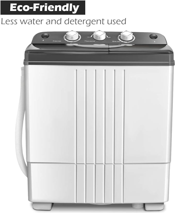 Portable Washing Machine, Twin Tub 20Lbs Capacity, Washer(12Lbs) and Spinner(8Lbs), Compact Laundry Machines Durable Design Energy Saving, Rotary Controller Drain Hose, Grey+White