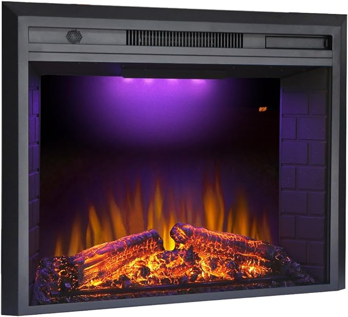 Valuxhome Electric Fireplace, 33 Inches Electric Fireplace Insert, Fireplace Heater with Overheating Protection, Fire Crackling Sound, Remote Control, 750/1500W, Black