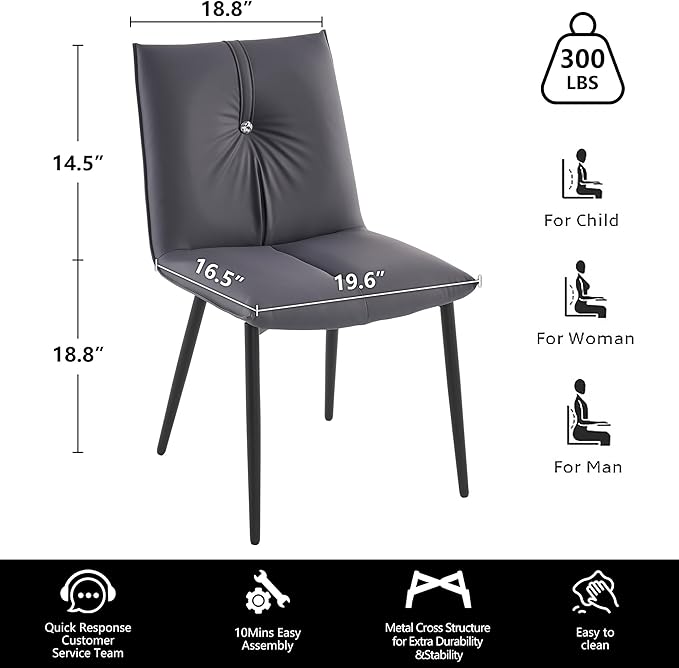 YOUNIKE Modern Upholstered Dining Chairs Set of 2 Waterproof Leather Kitchen Chairs with Backrest and Soft Padded for Living Room, Dining Room, Gray Purple