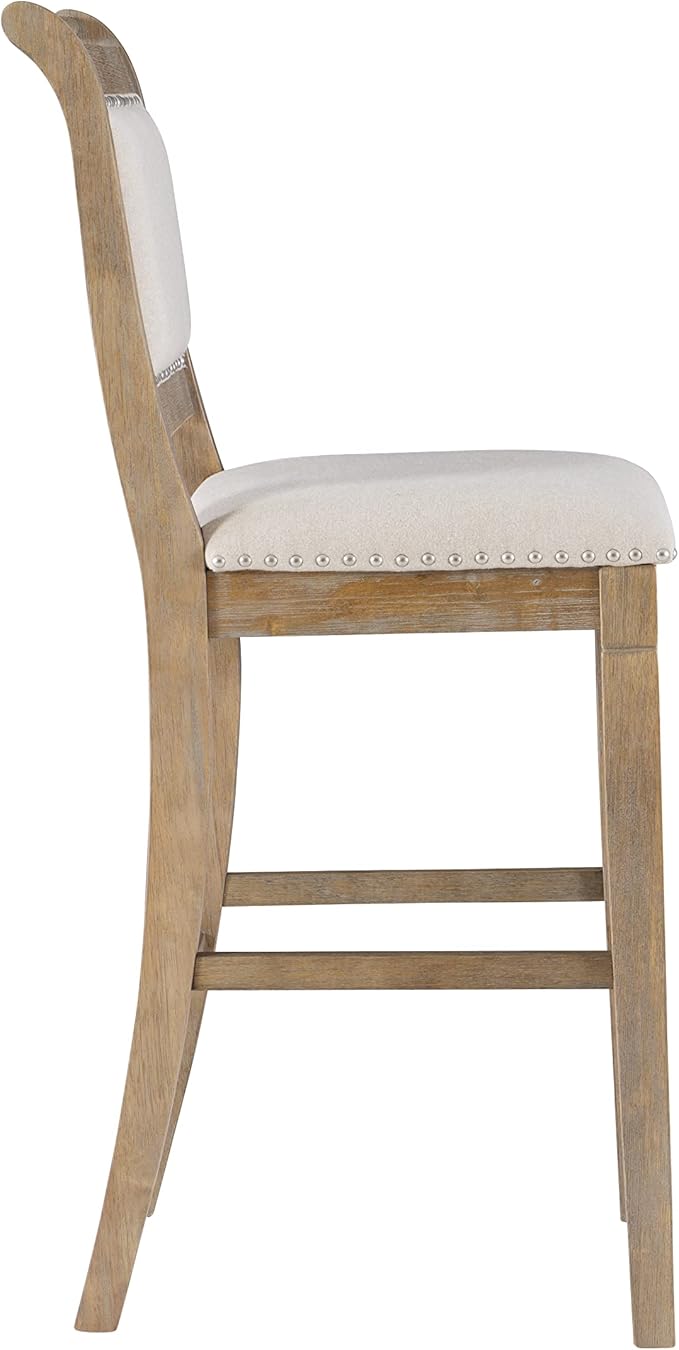 Linon Home Decor Products Newton Natural Bar Stool, Grey Wash