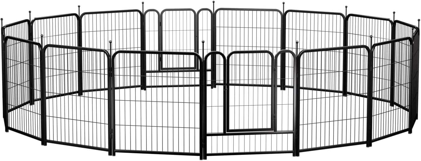 PawGiant Dog Fence Playpen 24”/32”/40” Indoor Outdoor for Small/Medium/Large Dogs, Metal Pet Puppy Cat Exercise Fencing Gate Crate Cage Outside RV, Camping, Yard, Garden