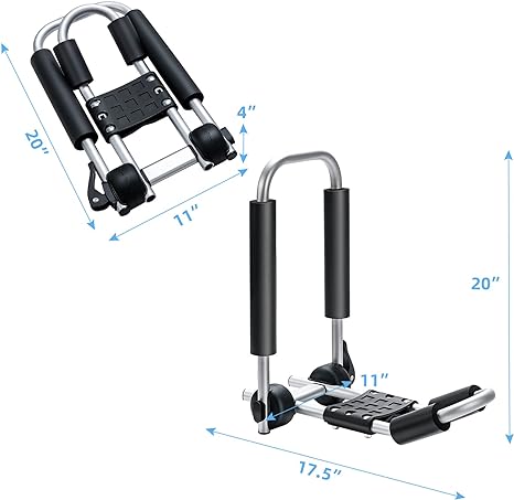 Kayak Roof Rack, 2 Pcs Folding J Bar Kayak Mount Rack for SUV Truck Car Crossbar, Include Ratchet Straps, Protective Foam Pad, Adjustable Universal Kayak Carrier for Canoe SUP Boat (Unilateral)