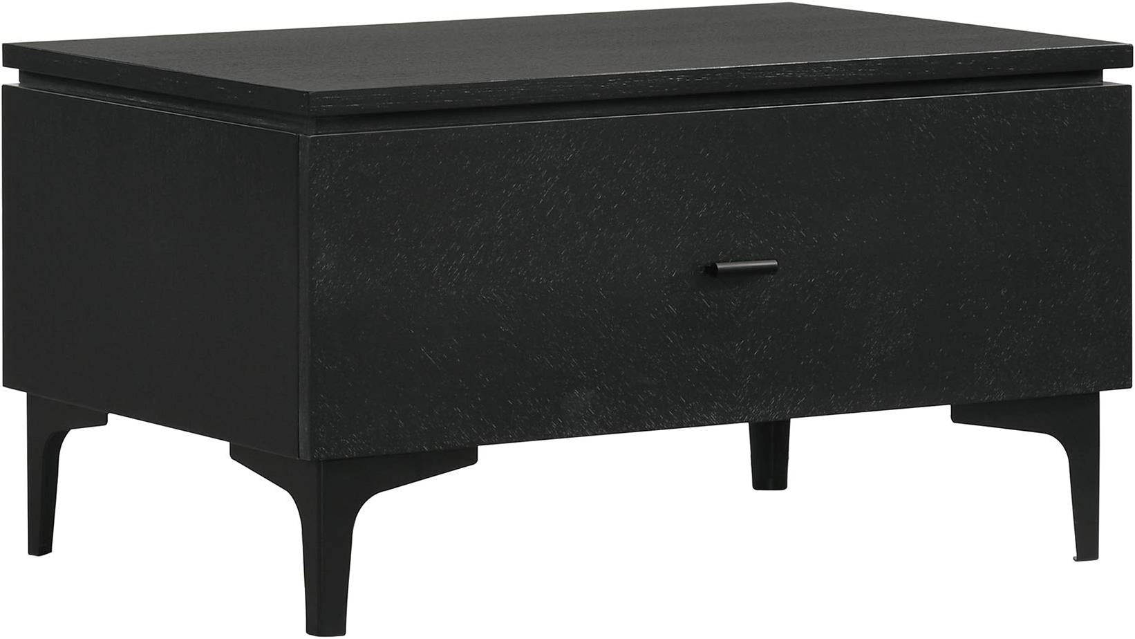 Armen Living Legend Black Glaze Ash Veneer 1 Drawer Nightstand with Metal Legs