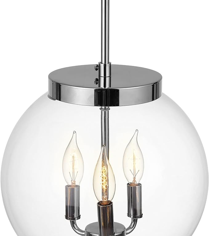 Globe Electric 60887 Sevda 3-Light Chandelier, Chrome, Clear Glass Shade, Bulb Not Included