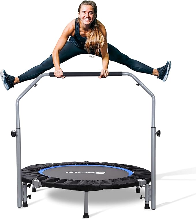 BCAN 40/48" Foldable Mini Trampoline Max Load 330lbs/440lbs, Fitness Rebounder with Adjustable Foam Handle, Exercise Trampoline for Adults Indoor/Garden Workout