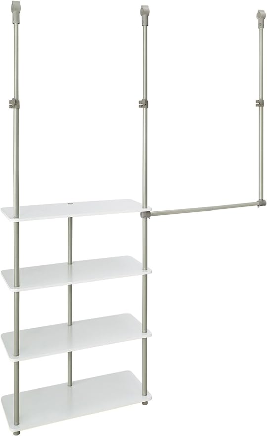 Closet Maximizer with (4) Shelves & Double Hang Rod, Tool Free Add On Unit, White Finish,11.6 x 53 x 74 inches