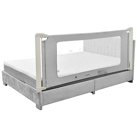 BABY JOY Bed Rails for Toddlers, 79'' Extra Long, Height Adjustable Kids Rail Guard w/Double Safety Lock, Breathable Mesh, Folding Baby Bedrail for Queen King Size Mattress, Box Spring & Slats, Gray