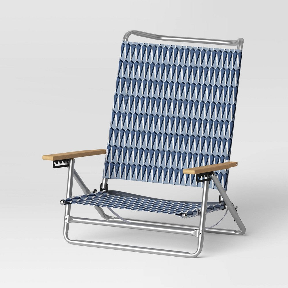 5 Position Beach Chair with Aluminum Frame & Wood Arms - Blue - Threshold™