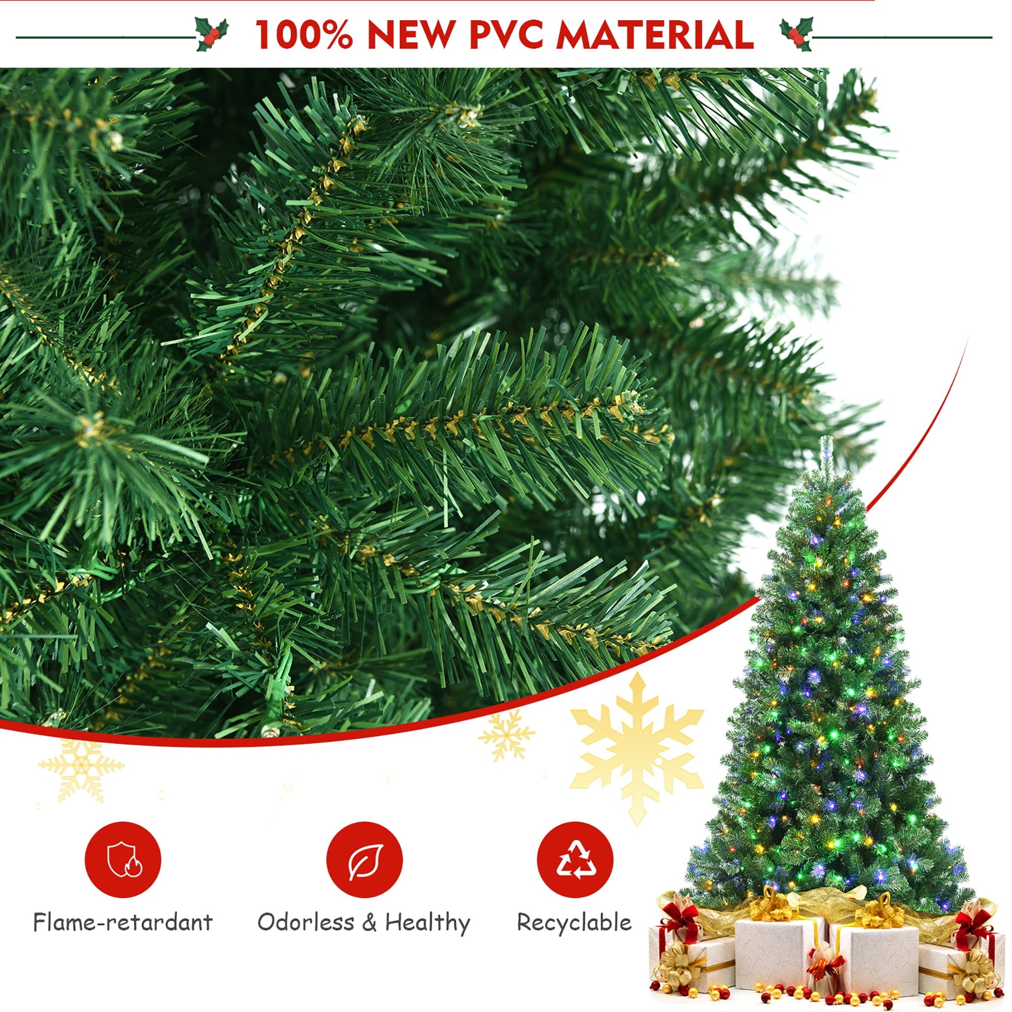 Costway 6ft Pre-lit Hinged Christmas Tree w/ Remote Control & 9 Lighting Modes