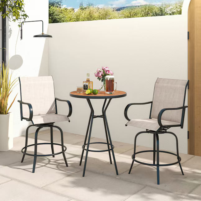 Mondawe Set of 2 Black Metal Frame Stationary Bar Stool Chair with Off-white Sling Seat