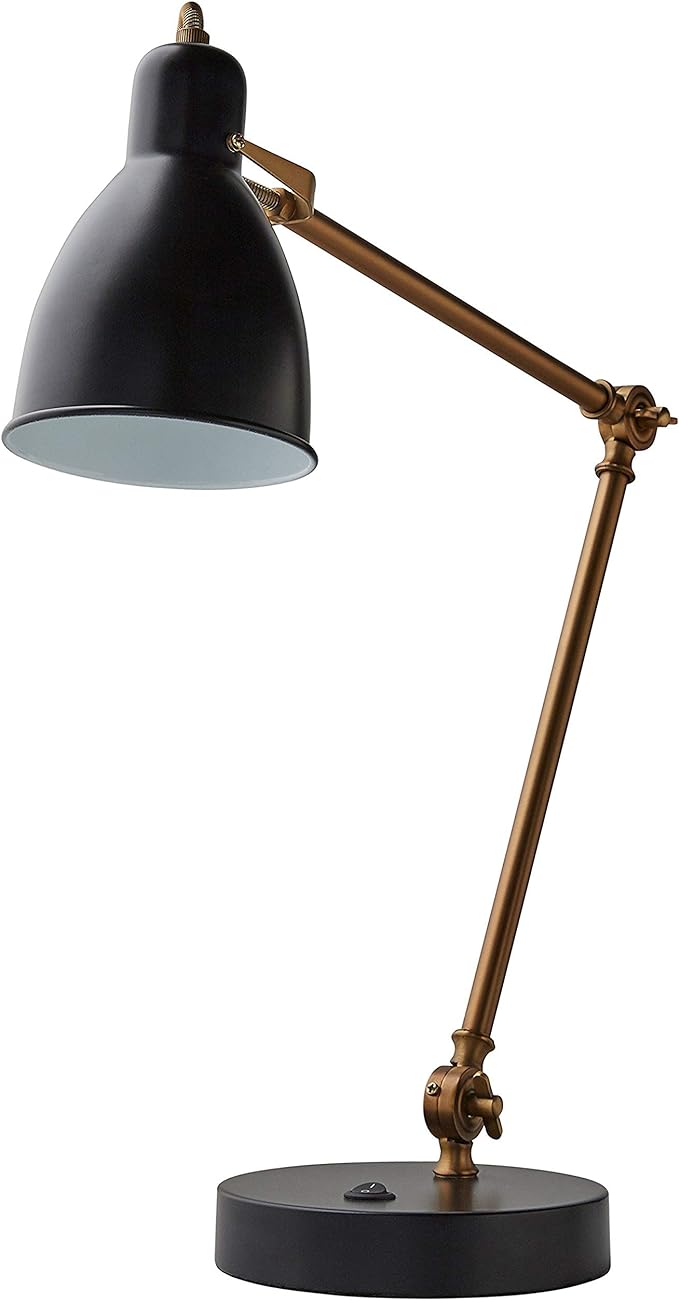 Amazon Brand – Rivet Caden Adjustable Task Table Lamp with Bulb, 28.5"H , Black and Brass