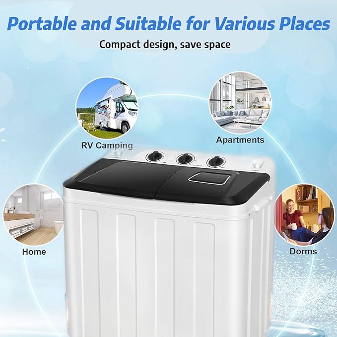 Portable Washing Machine 30Lbs Capacity Washer and Dryer Combo 2 In 1 Compact Twin Tub Laundry Washer (19Lbs) & Spinner (11Lbs) with Built-in Drain Pump, Time Control, for Apartment Dorms RV