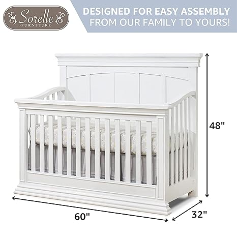 Sorelle Furniture Modesto Crib, Classic 4-In-1 Convertible Crib, White Crib Made of Wood, Non-Toxic Finish, Wooden Baby Bed, Toddler Bed, Child’s Daybed and Full-Size Bed, Nursery Furniture-White