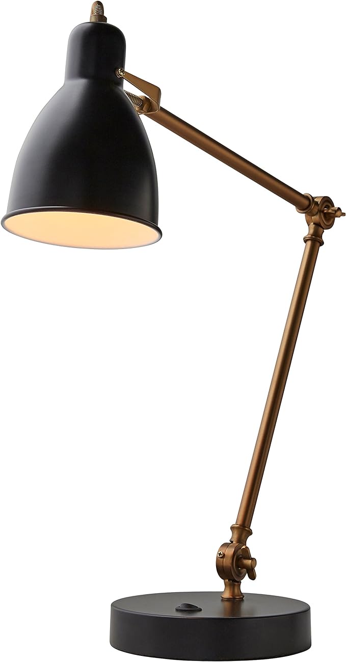 Amazon Brand – Rivet Caden Adjustable Task Table Lamp with Bulb, 28.5"H , Black and Brass