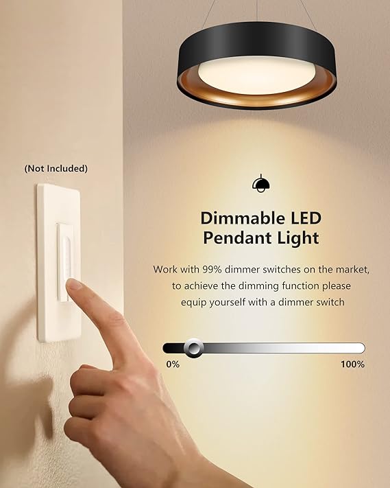 Black Drum Chandelier 40W 16 Inch Modern Chandelier 4000K Round LED Pe