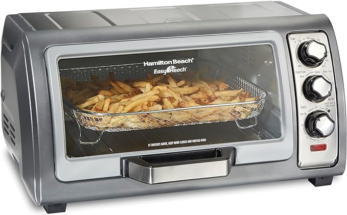 Toaster Oven Air Fryer Combo with Large Capacity, Fits 6 Slices or 12” Pizza, 4 Cooking Functions for Convection, Bake, Broil, Roll-Top Door, Easy Reach Sure-Crisp, Stainless Steel
